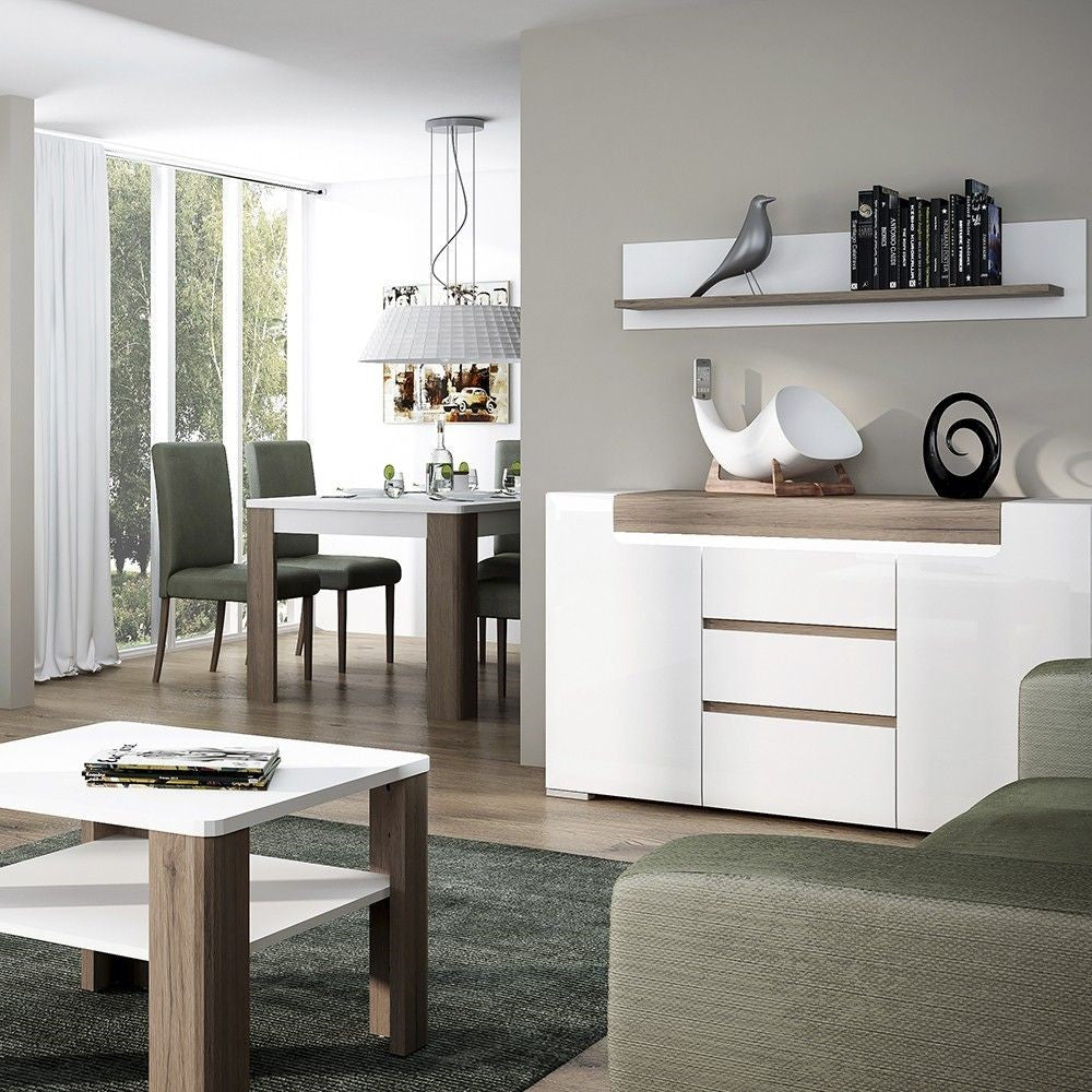 Modern Dark Oak and White Gloss 160cm Fixed Rectangular Dining Table