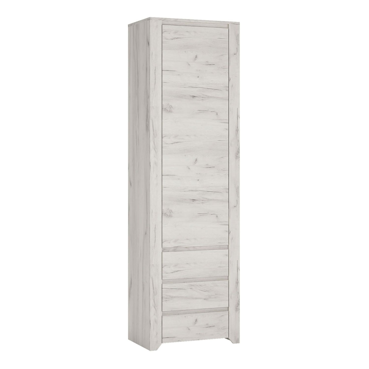 White Oak Tall Narrow 1 Door 3 Drawer Storage Cupboard Modern