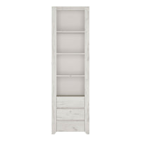 Thumbnail for White Crafted Oak Effect Tall Slim Narrow 3 Drawer Bookcase