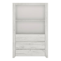 Thumbnail for White Crafted Oak Effect 3 Drawer Cupboard Cabinet With Open Shelf