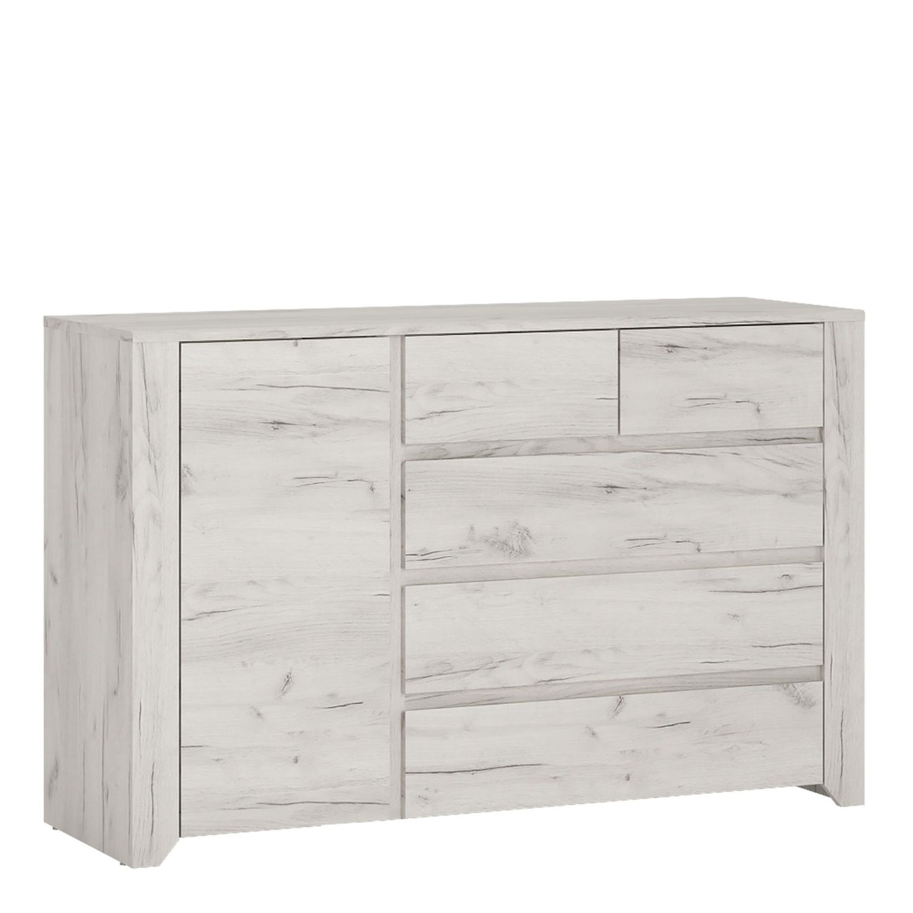 White Oak 1 Door 5 (2 Over 3) Drawer 119cm Wide Chest Cupboard