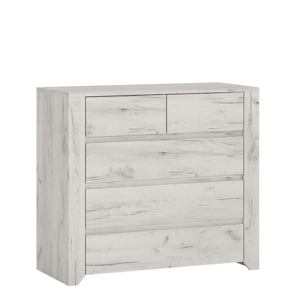 White Crafted Oak 5 Drawer Chest