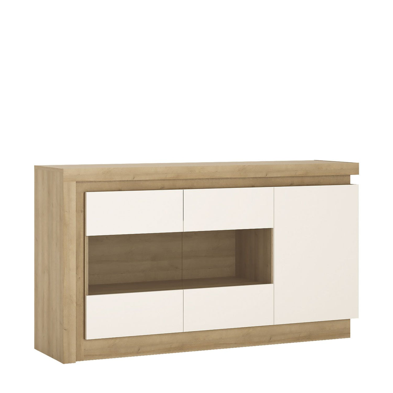 Large 3 Door Glazed Sideboard Oak White High Gloss