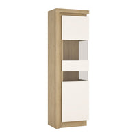 Thumbnail for Tall Narrow Oak White High Gloss 2 Door 1 Drawer Display Cabinet RHD