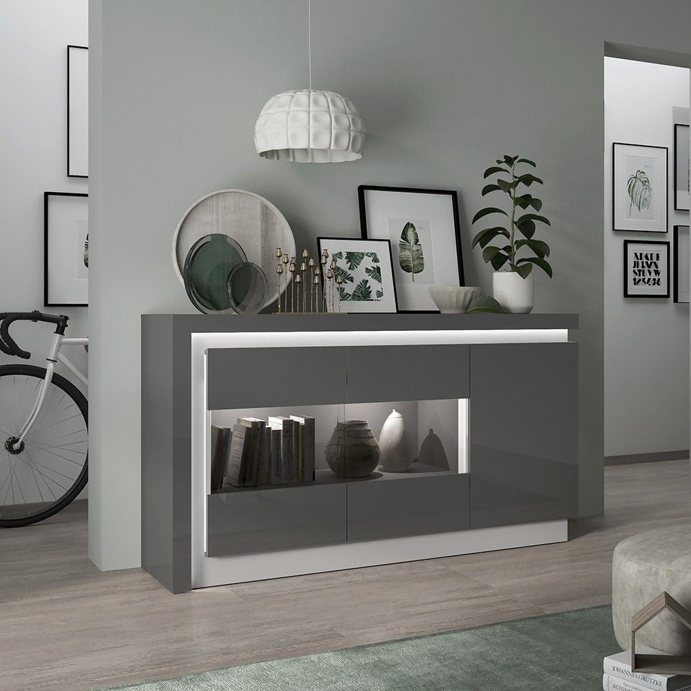 Small Glazed Platinum Light Grey Gloss 2 Door Display Cabinet LH