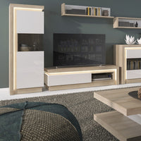 Thumbnail for Geometric Modern Oak and White High Gloss 2 Drawer TV Media Cabinet