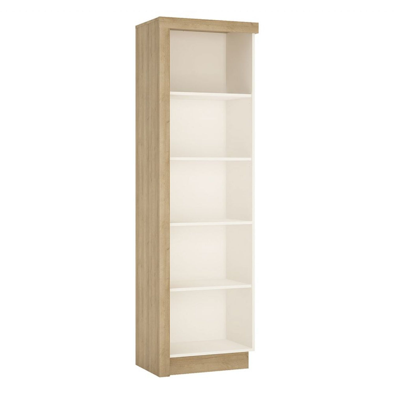 199cm Tall Slim Narrow Bookcase RH Light Oak and White High Gloss