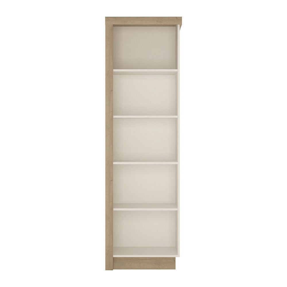 199cm Tall Slim Narrow Bookcase RH Light Oak and White High Gloss