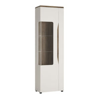 Thumbnail for Tall Narrow Glazed Display Cabinet LHD In White With Oak Top