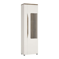 Thumbnail for Tall Narrow Glazed Display Cabinet RHD In White With Oak Top