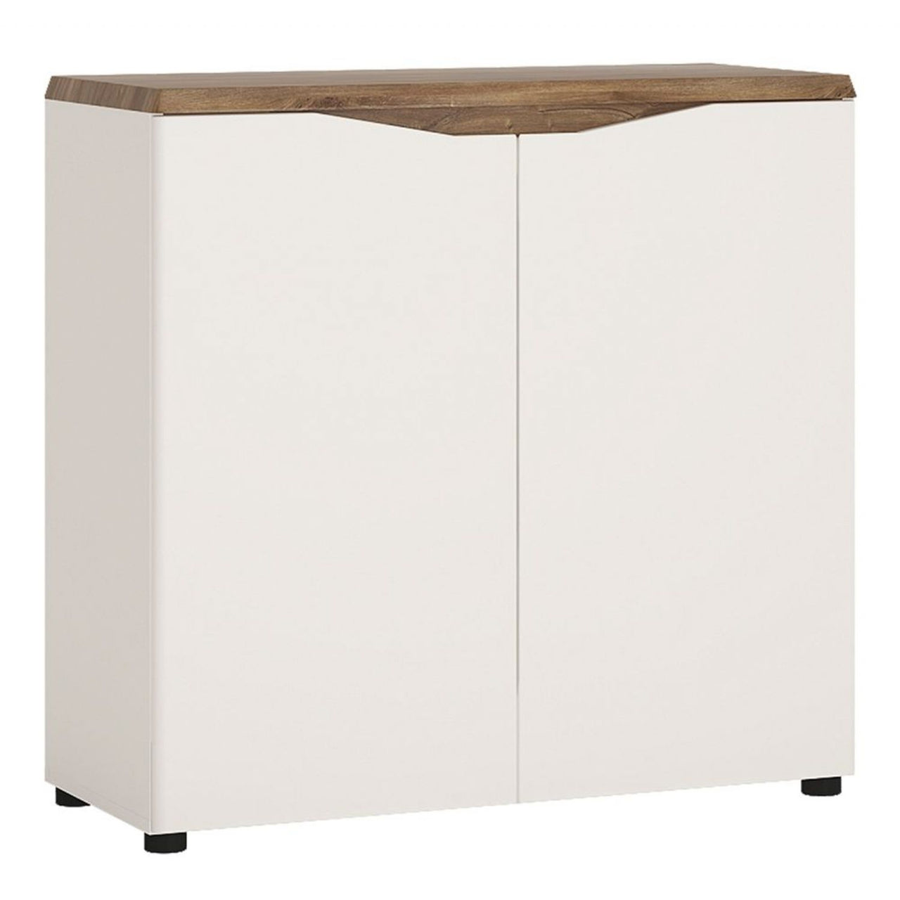 White High Gloss and Medium Oak 2 Door Sideboard No Handles 90cm Wide