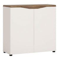 Thumbnail for White High Gloss and Medium Oak 2 Door Sideboard No Handles 90cm Wide