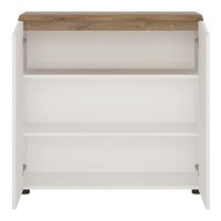 Thumbnail for White High Gloss and Medium Oak 2 Door Sideboard No Handles 90cm Wide