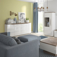 Thumbnail for Modern Large Wide White High Gloss 2 Door Sideboard With Oak Top