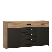 Thumbnail for Industrial 2 Door 5 Drawer Wide Large Cupboard Sideboard in Oak With Matt Black Fronts