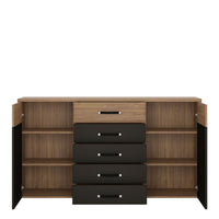 Thumbnail for Industrial 2 Door 5 Drawer Wide Large Cupboard Sideboard in Oak With Matt Black Fronts