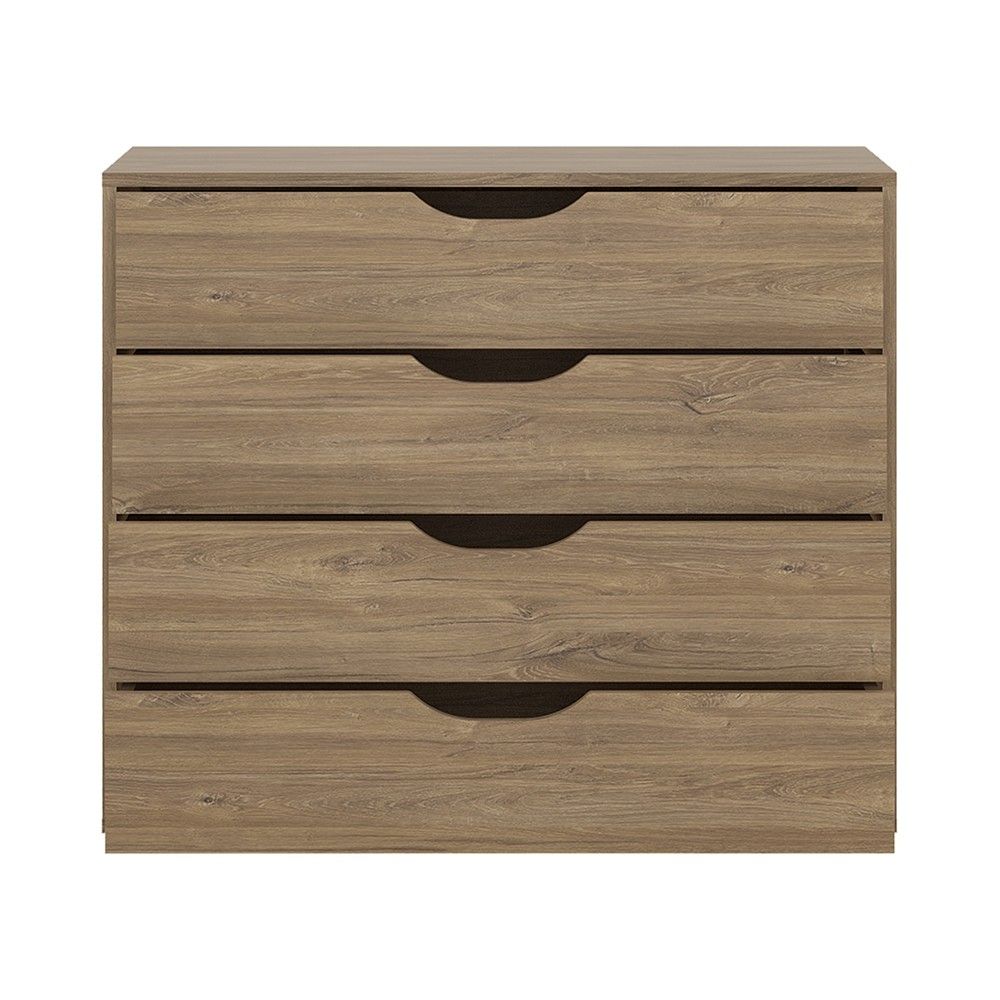 Industrial Modern Oak 4 Drawer Chest With Matte Black Fronts