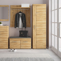 Thumbnail for Medium Oak Tall Slim Media Storage Cupboard RH 5 Shelves 195cm