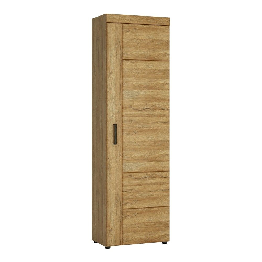 Medium Oak Tall Slim Media Storage Cupboard RH 5 Shelves 195cm