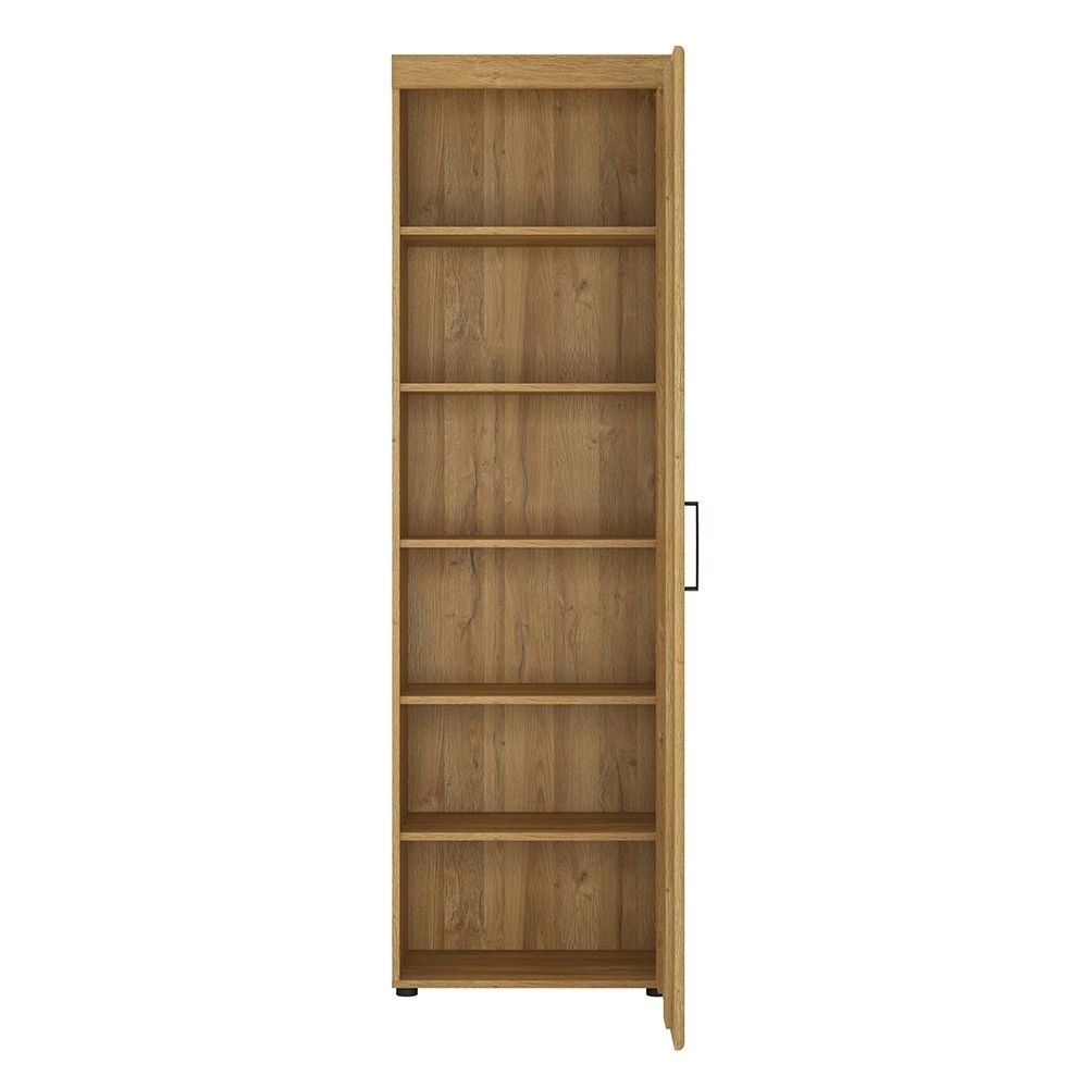 Medium Oak Tall Slim Media Storage Cupboard RH 5 Shelves 195cm