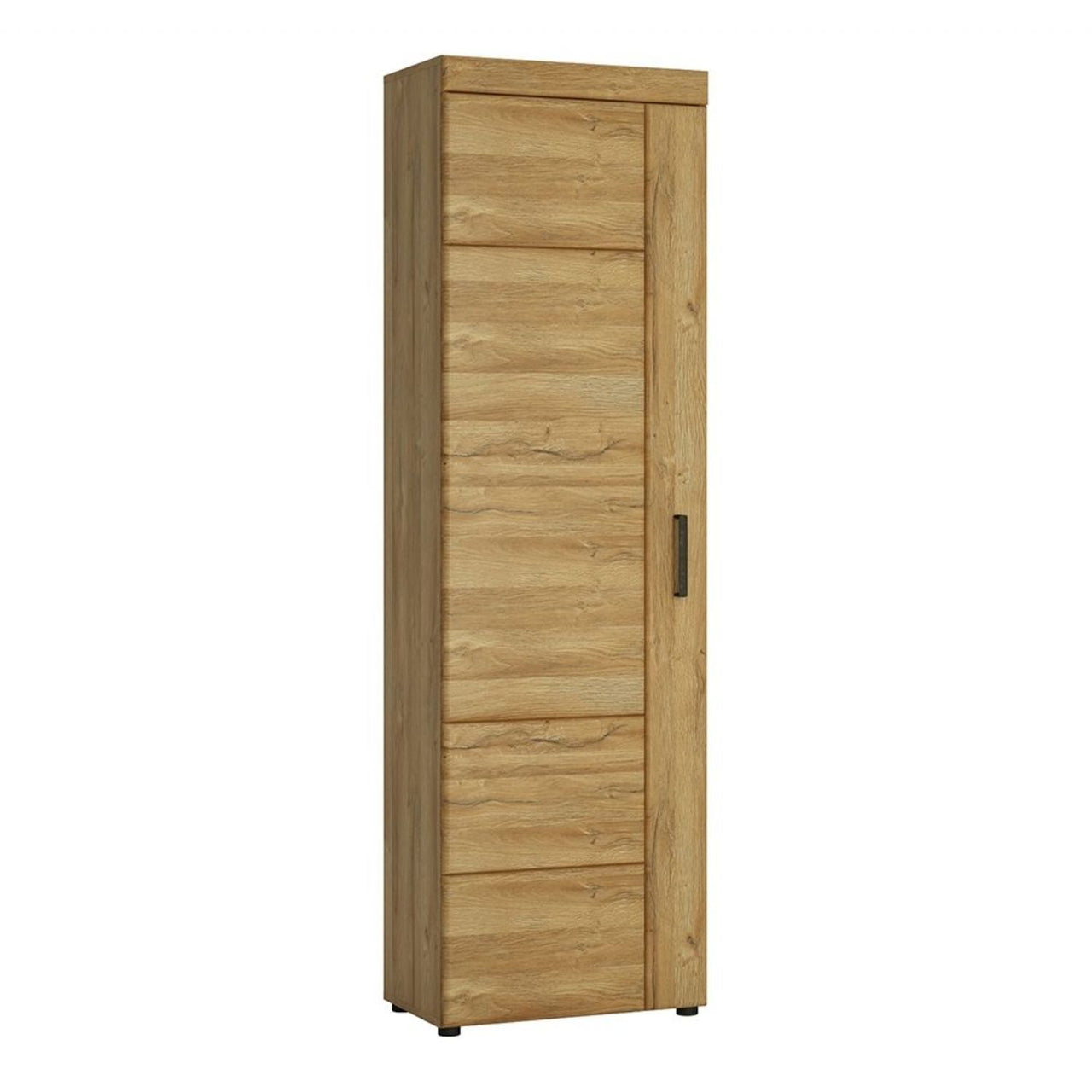 Medium Oak Tall Slim Storage Media Cupboard LH 5 Shelves 195cm Tall