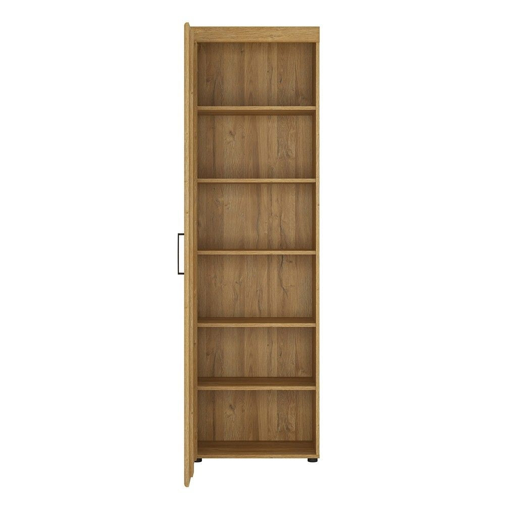 Medium Oak Tall Slim Storage Media Cupboard LH 5 Shelves 195cm Tall