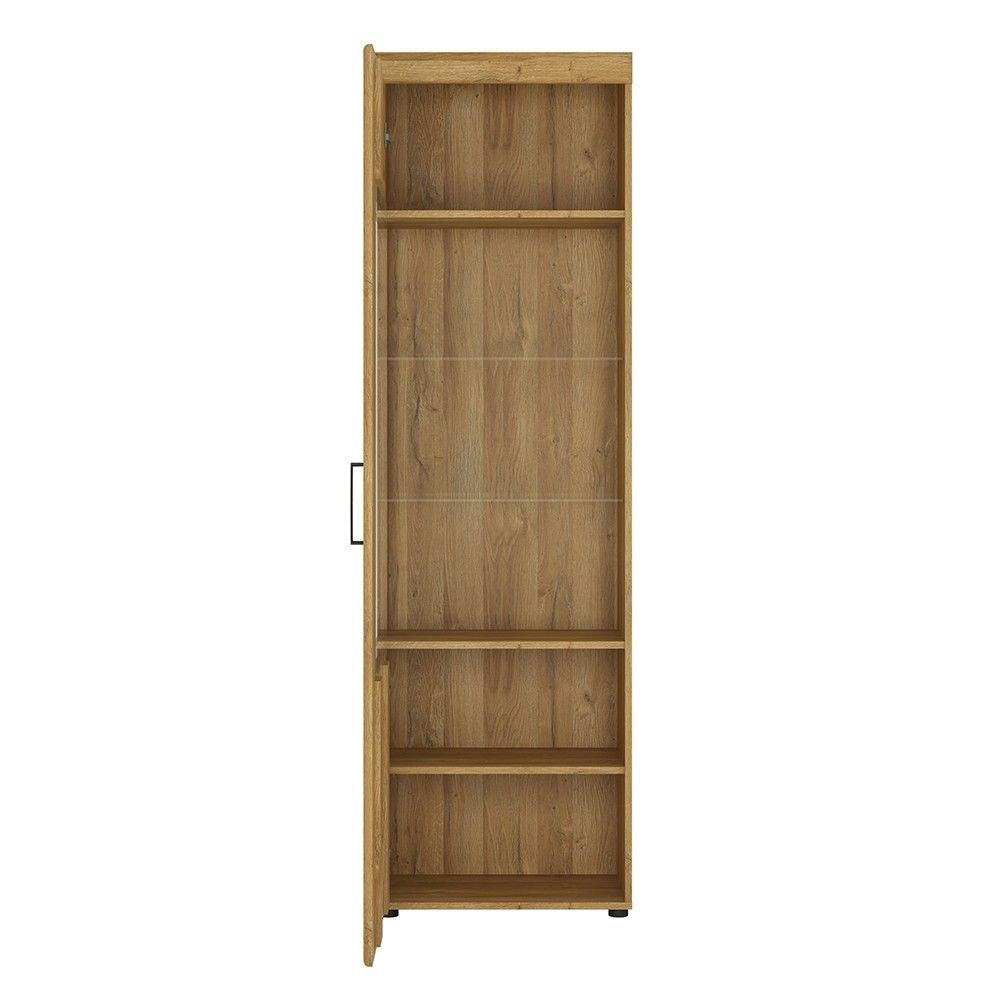 Tall Narrow Glazed Oak Finish Display Cabinet LH With 5 Shelves