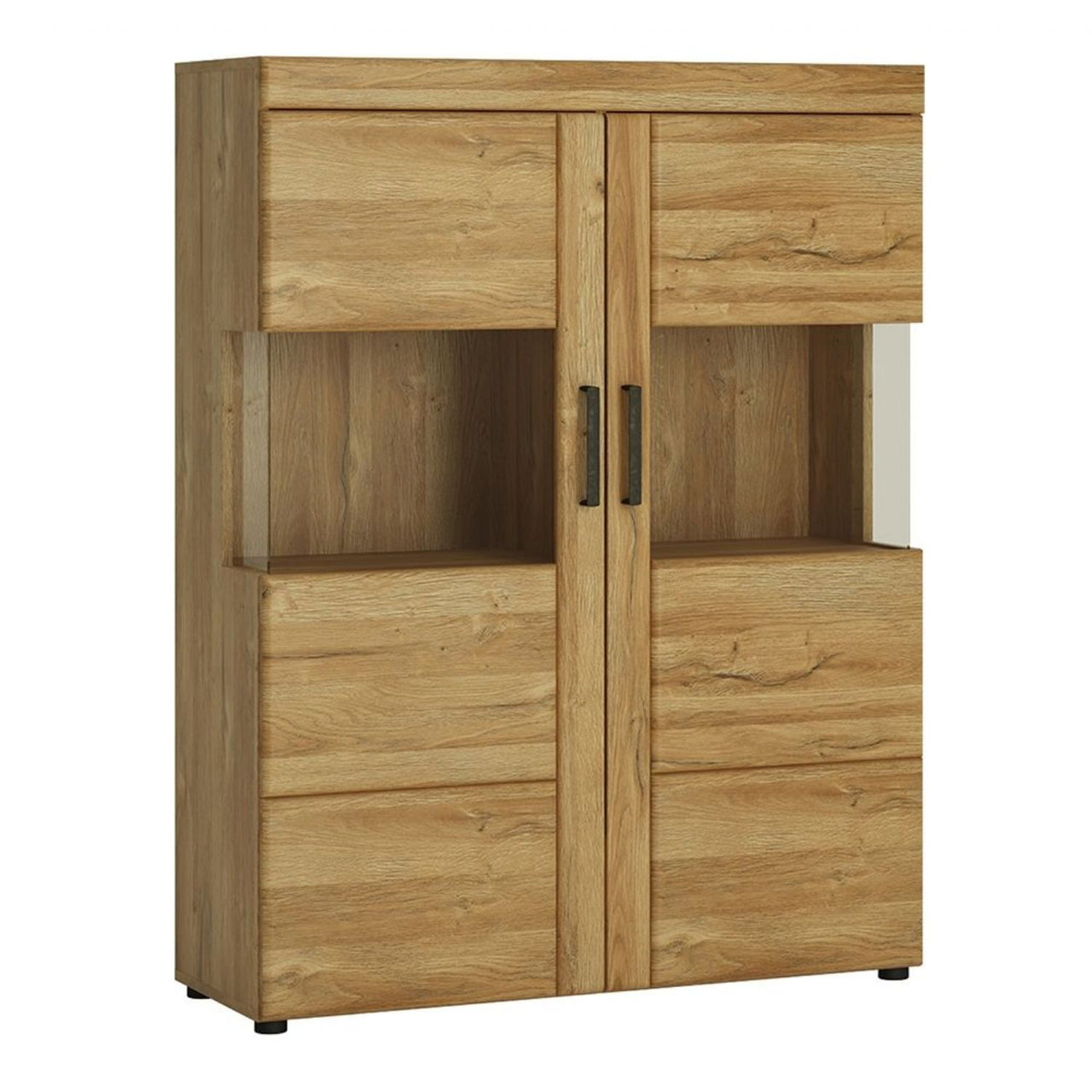 Modern Wide Natural Light Oak 2 Door Glazed Display Cabinet