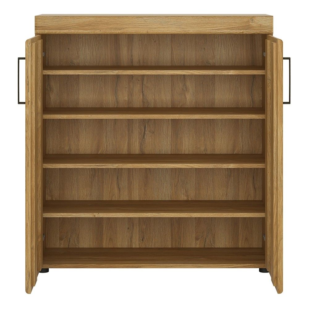 2 Door Shoe Cabinet Cupboard in Medium Oak Finish With 5 Shelves