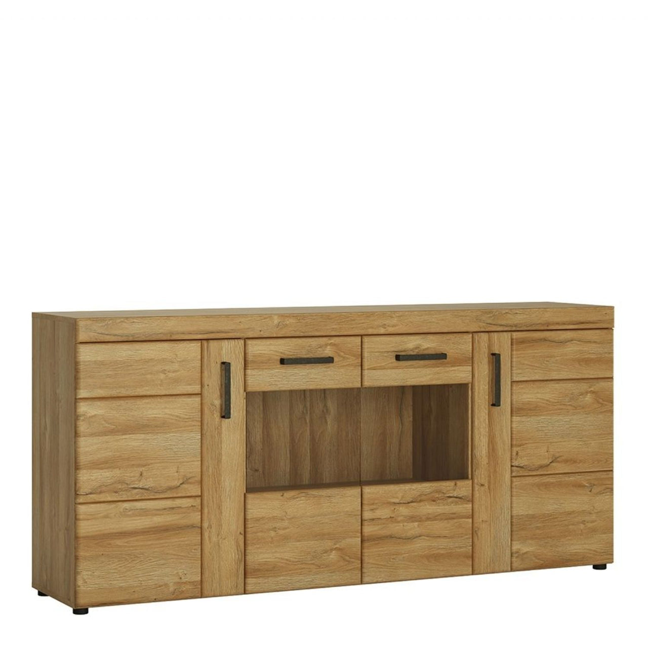 Oak Natural Wood 4 Door Large Wide Glazed Sideboard Traditional Style