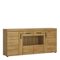 Thumbnail for Oak Natural Wood 4 Door Large Wide Glazed Sideboard Traditional Style