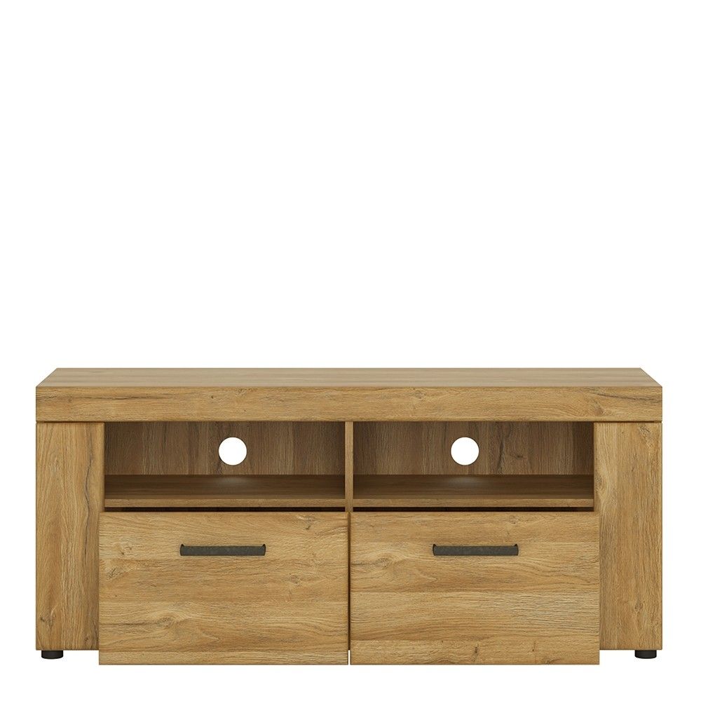 Oak Large 2 Drawer TV Media Cabinet 128cm Wide