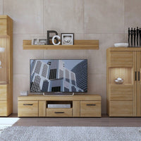 Thumbnail for Oak 2 Door 1 Drawer Low TV Media Cabinet 157cm Wide