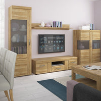 Thumbnail for Oak 2 Door 1 Drawer Low TV Media Cabinet 157cm Wide