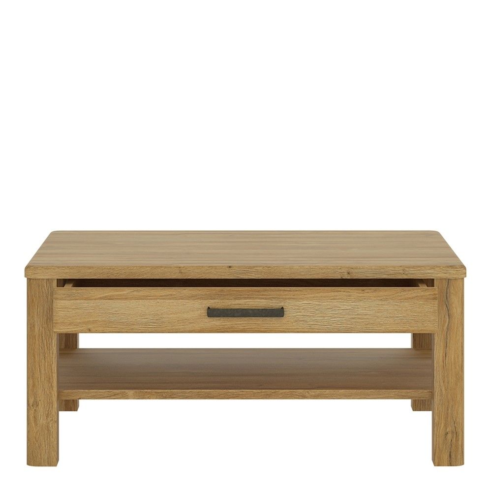 Oak 1 Drawer Large Coffee Sofa Table With Shelf Traditional Style