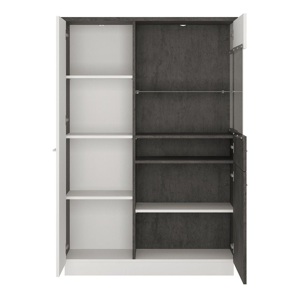 Modern Low Display Glazed Storage Cabinet RH in Slate Grey and White