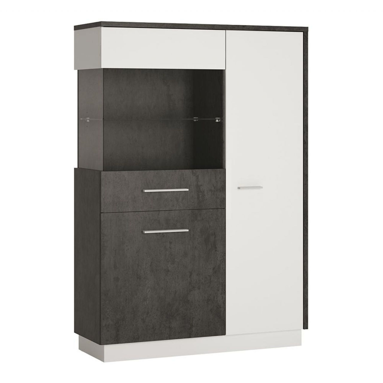 Modern Low Display Glazed Storage Cabinet LH in Slate Grey and White