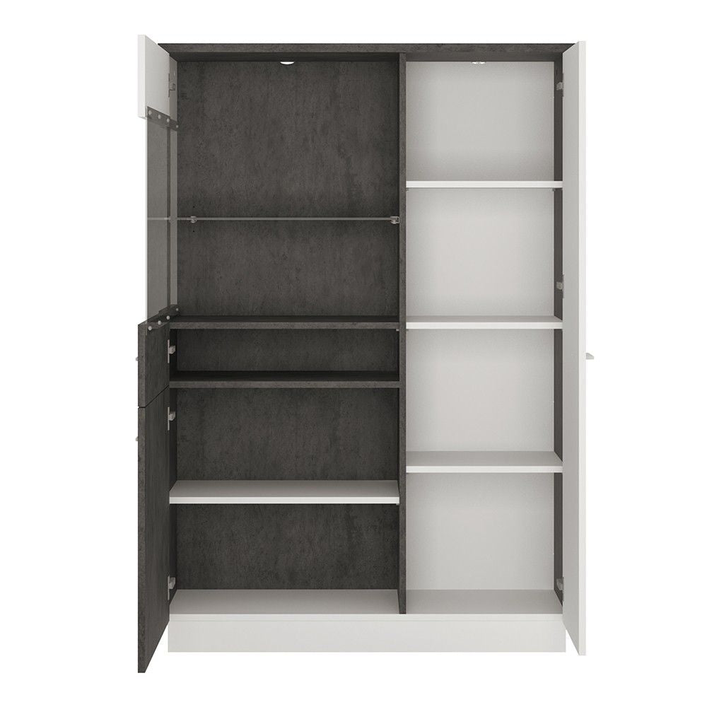 Modern Low Display Glazed Storage Cabinet LH in Slate Grey and White