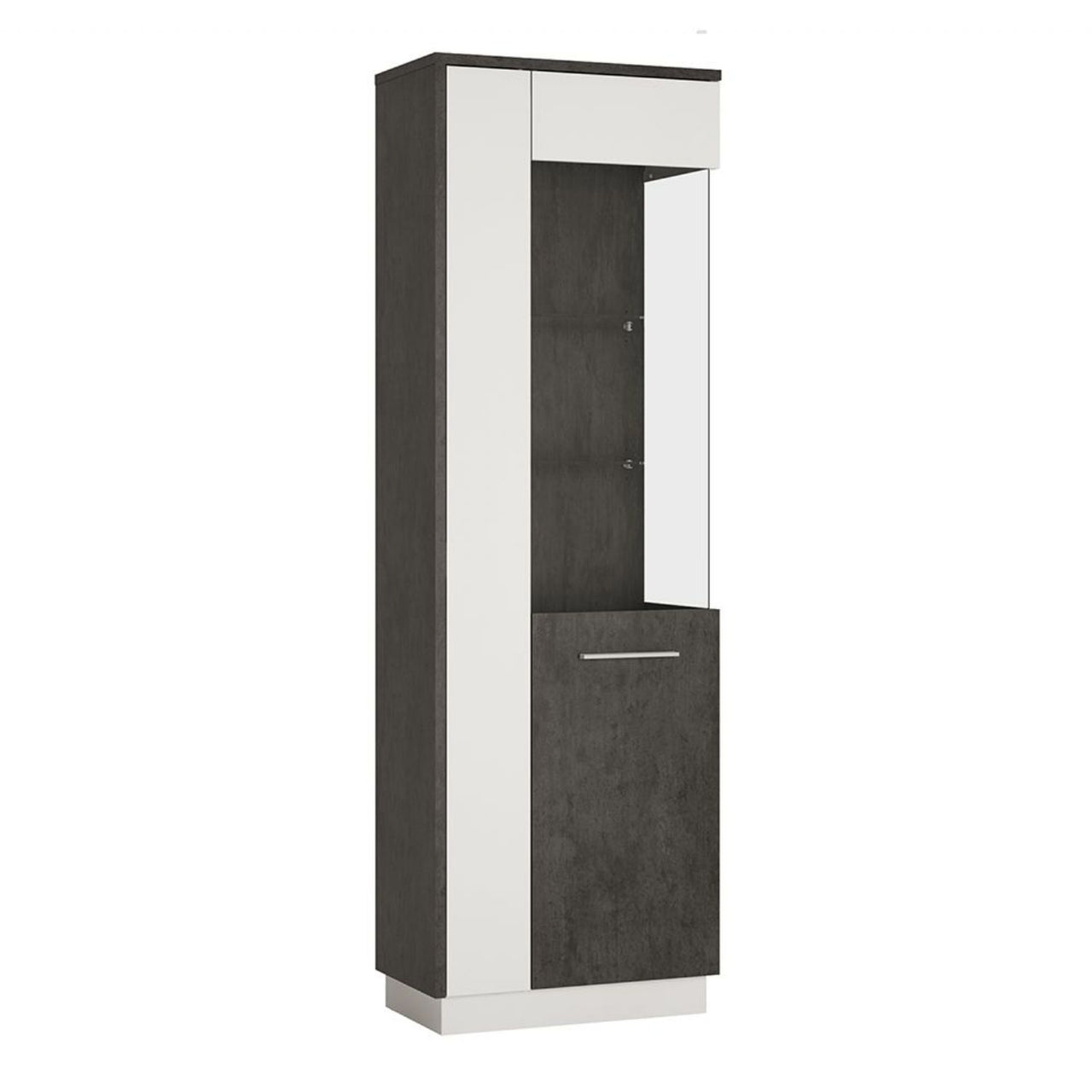 Modern Grey White Tall Narrow Slim Glazed Display Cabinet RH