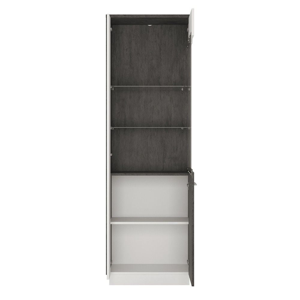 Modern Grey White Tall Narrow Slim Glazed Display Cabinet RH