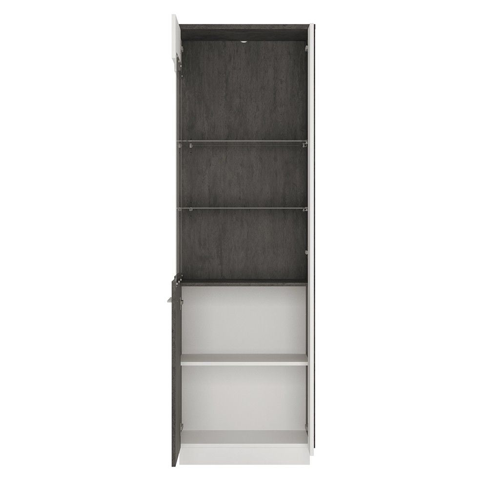 Modern Grey White Tall Narrow Slim Glazed Display Cabinet LH