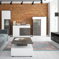 Thumbnail for Modern Low Display Glazed Storage Cabinet LH in Slate Grey and White