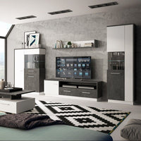 Thumbnail for Slate Grey and White 1 Door 2 Drawer Wide TV Cabinet With Open Shelf