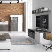 Thumbnail for Modern Low Display Glazed Storage Cabinet LH in Slate Grey and White