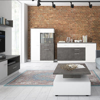 Thumbnail for Modern Low Display Glazed Storage Cabinet RH in Slate Grey and White