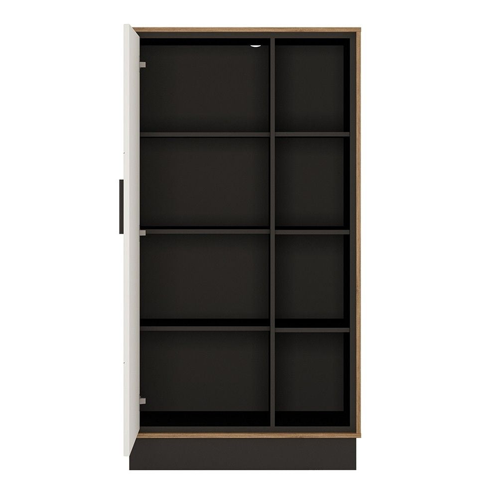 Black White and Walnut 85cm Wide 1 Door Part Cupboard Open Bookcase