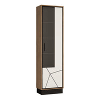 Thumbnail for Bold Geometric Tall Glazed Walnut Dark Panel Finish Display Cabinet RHD