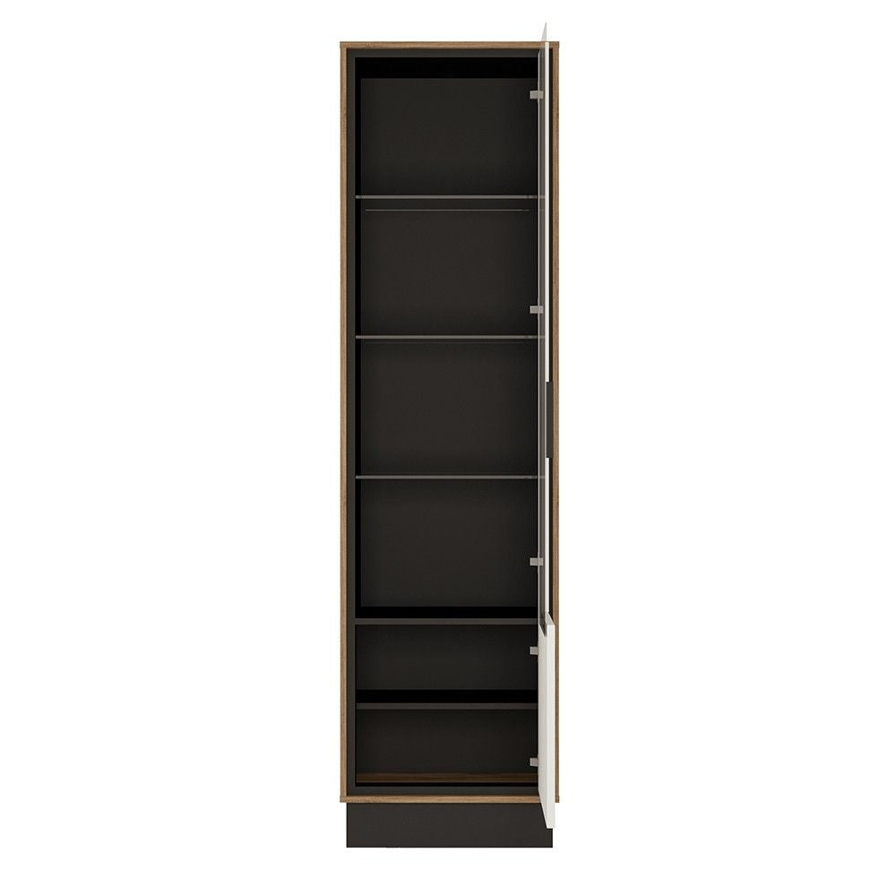 Bold Geometric Tall Glazed Walnut Dark Panel Finish Display Cabinet RHD