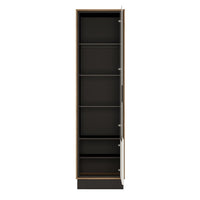 Thumbnail for Bold Geometric Tall Glazed Walnut Dark Panel Finish Display Cabinet RHD