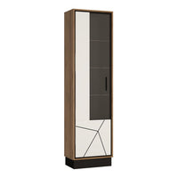 Thumbnail for Bold Geometric Tall Glazed Walnut Dark Panel Finish Display Cabinet LHD